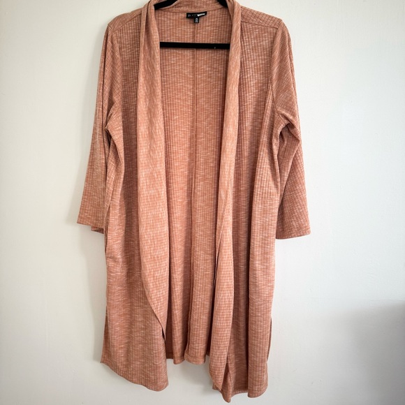 B Collection by Bobeau Ellen Waterfall Ribbed Cardi Orange Ribbed Medium - Picture 4 of 8